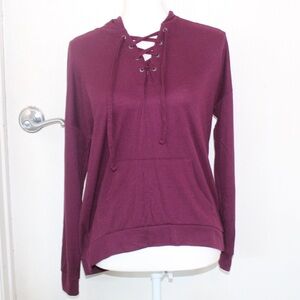 Pink Republic Women’s Burgundy LaceUp Hoodie with Hood and Pockets - Size Medium